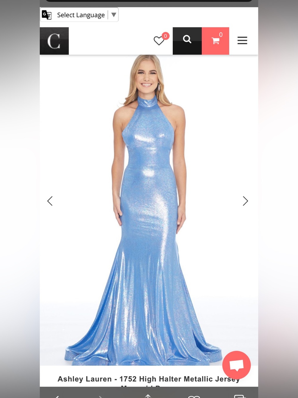 Ashley Lauren Metallic High Halter Gown in Shimmering Light Blue Size 4